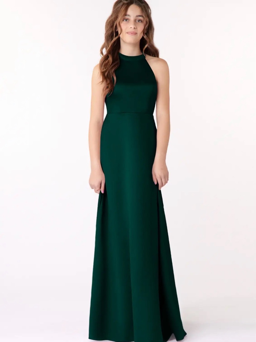 Azazie Emerald Green High-Neck Maxi Dress for Girls - size 8